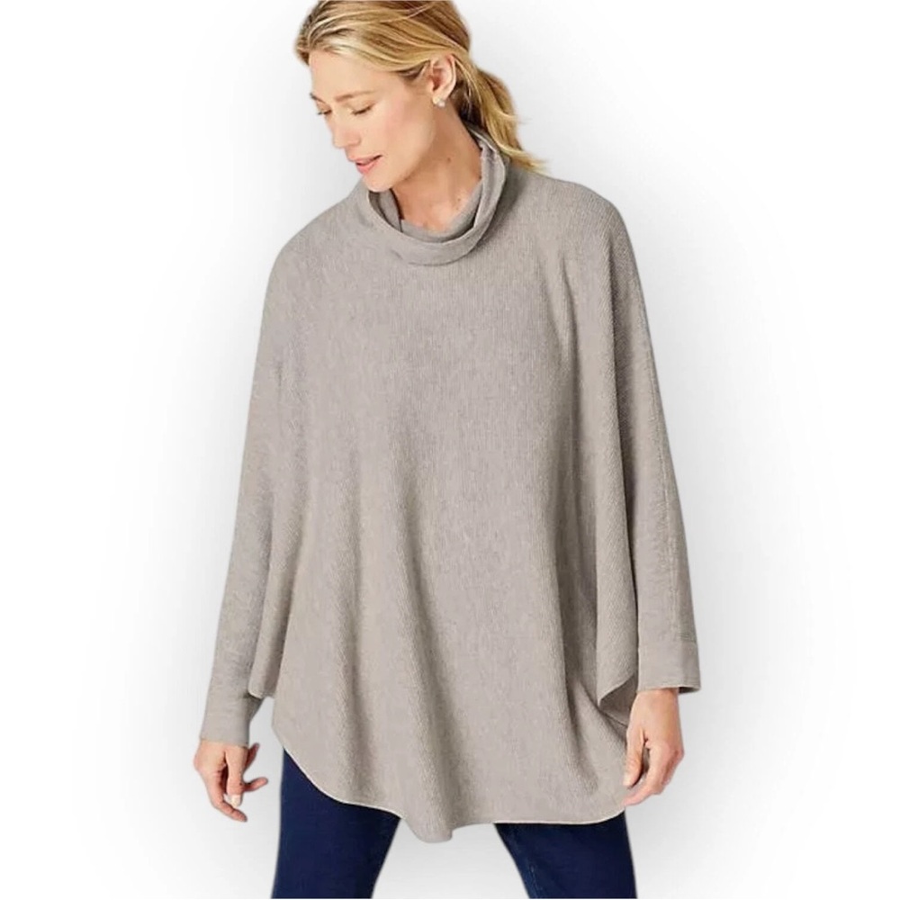 J. Jill- PureJill Oversized Poncho Turtleneck Sweater – Light Gray, M/L